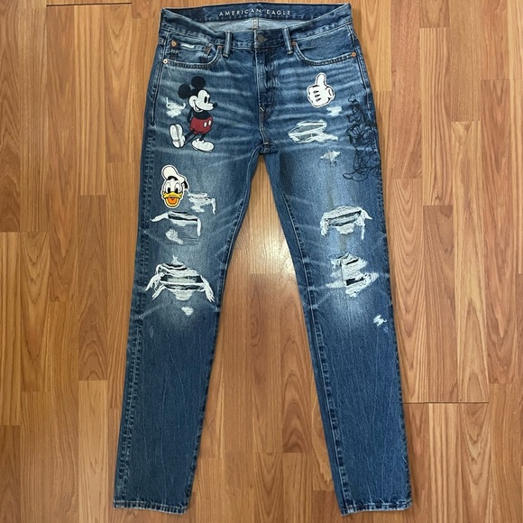 American Eagle Outfitters Other - AE DISNEY MICKEY MOUSE Distress Slim Jeans DONALD DUCK GOOFY PLUTO Unisex 32X34